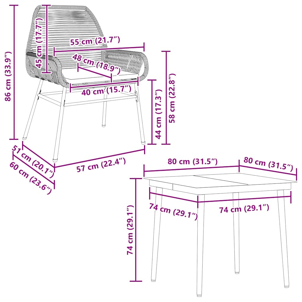 Set da Pranzo da Giardino 5pz con Cuscini Polyrattan Vetro | homemem39