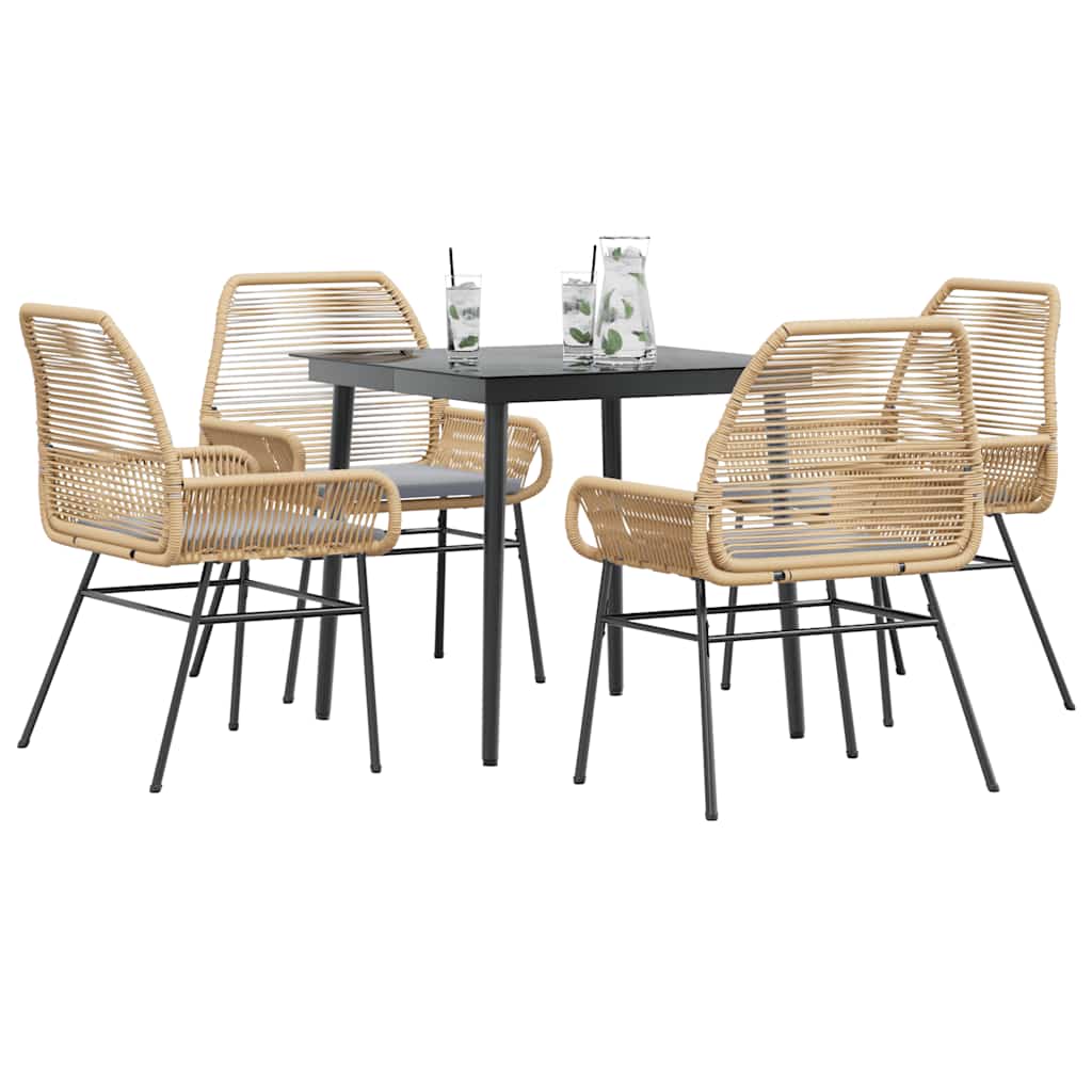 Set da Pranzo da Giardino 5pz con Cuscini Polyrattan Vetro | homemem39