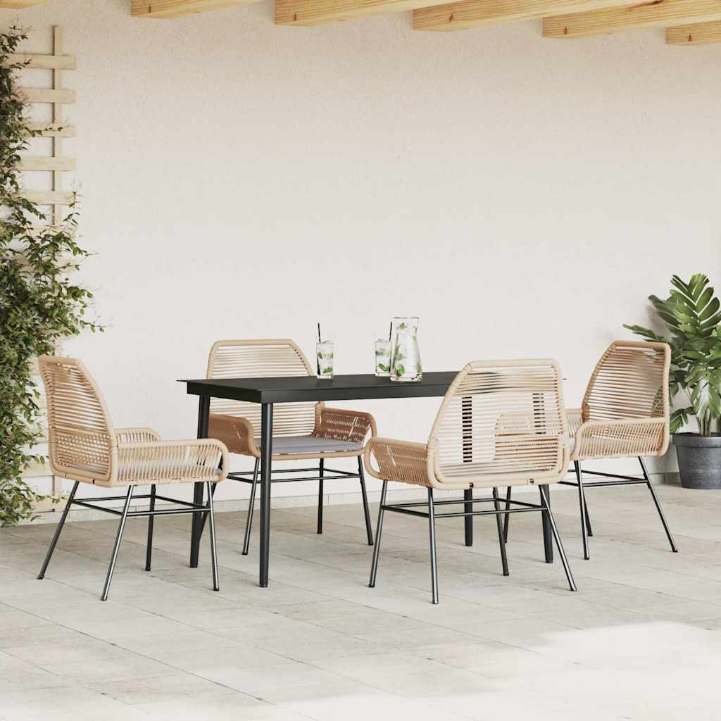 Set da Pranzo da Giardino 5pz con Cuscini Polyrattan Vetro