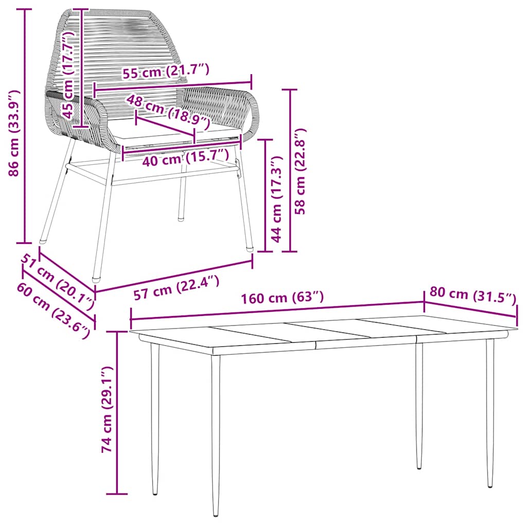 Set da Pranzo da Giardino 5pz con Cuscini Polyrattan Vetro | homemem39