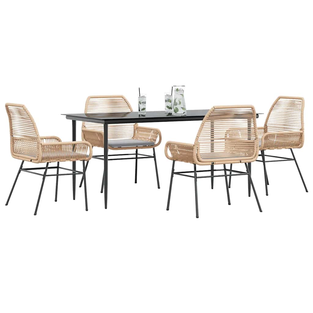 Set da Pranzo da Giardino 5pz con Cuscini Polyrattan Vetro | homemem39