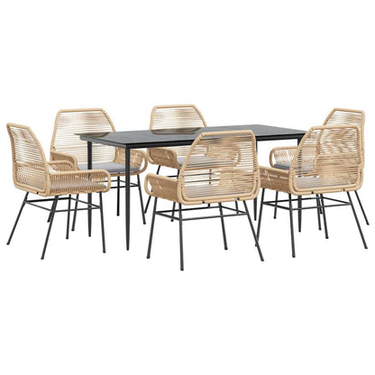 Set Pranzo da Giardino 7pz con Cuscini Marrone Polyrattan Vetro | homemem39