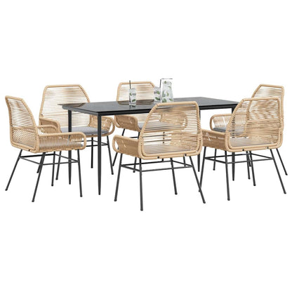 Set Pranzo da Giardino 7pz con Cuscini Marrone Polyrattan Vetro | homemem39
