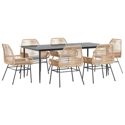 Set Pranzo da Giardino 7pz con Cuscini Marrone Polyrattan Vetro