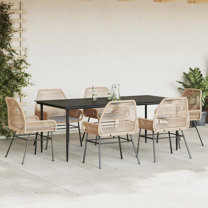 Set Pranzo da Giardino 7pz con Cuscini Marrone Polyrattan Vetro