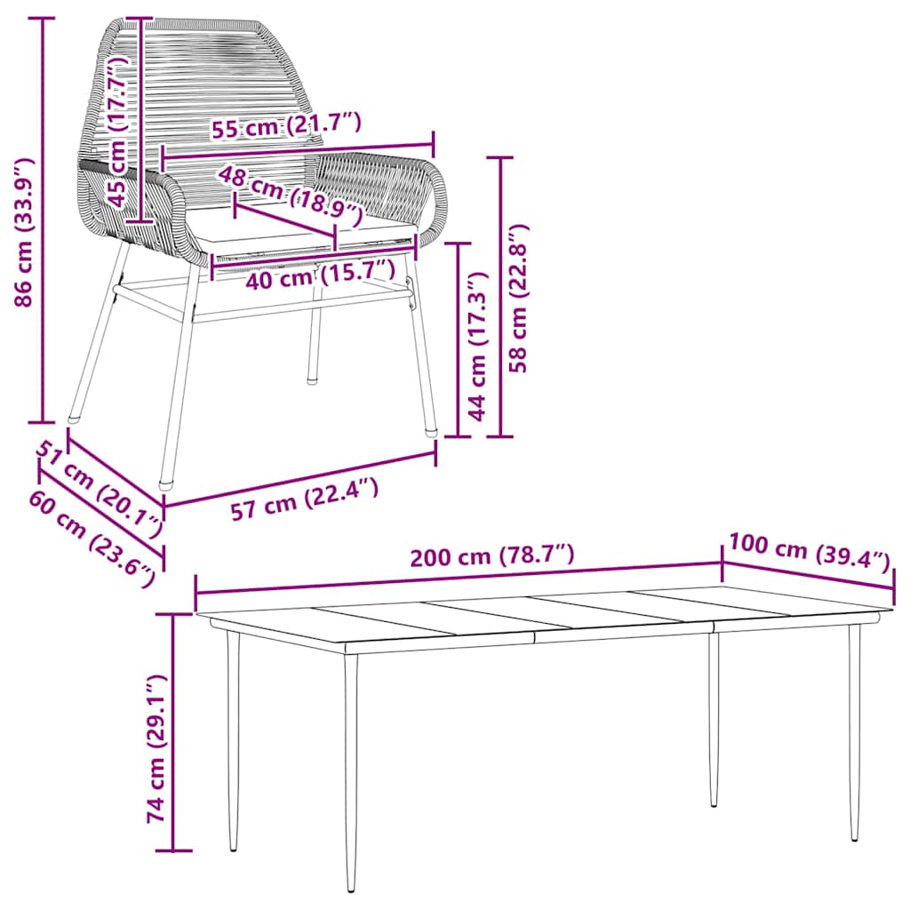 Set Pranzo da Giardino 7pz con Cuscini Marrone Polyrattan Vetro