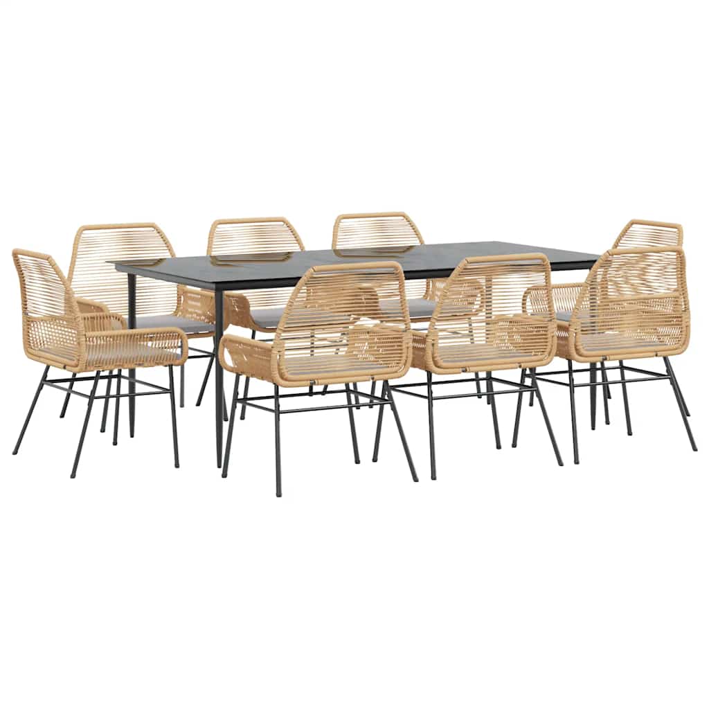 Set da Pranzo da Giardino 9 pz con Cuscini Polyrattan Vetro