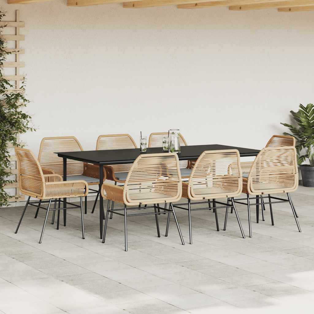 Set da Pranzo da Giardino 9 pz con Cuscini Polyrattan Vetro
