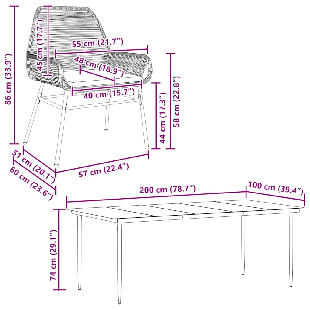 Set da Pranzo da Giardino 9 pz con Cuscini Polyrattan Vetro