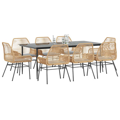 Set da Pranzo da Giardino 9 pz con Cuscini Polyrattan Vetro