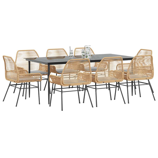 Set da Pranzo da Giardino 9 pz con Cuscini Polyrattan Vetro