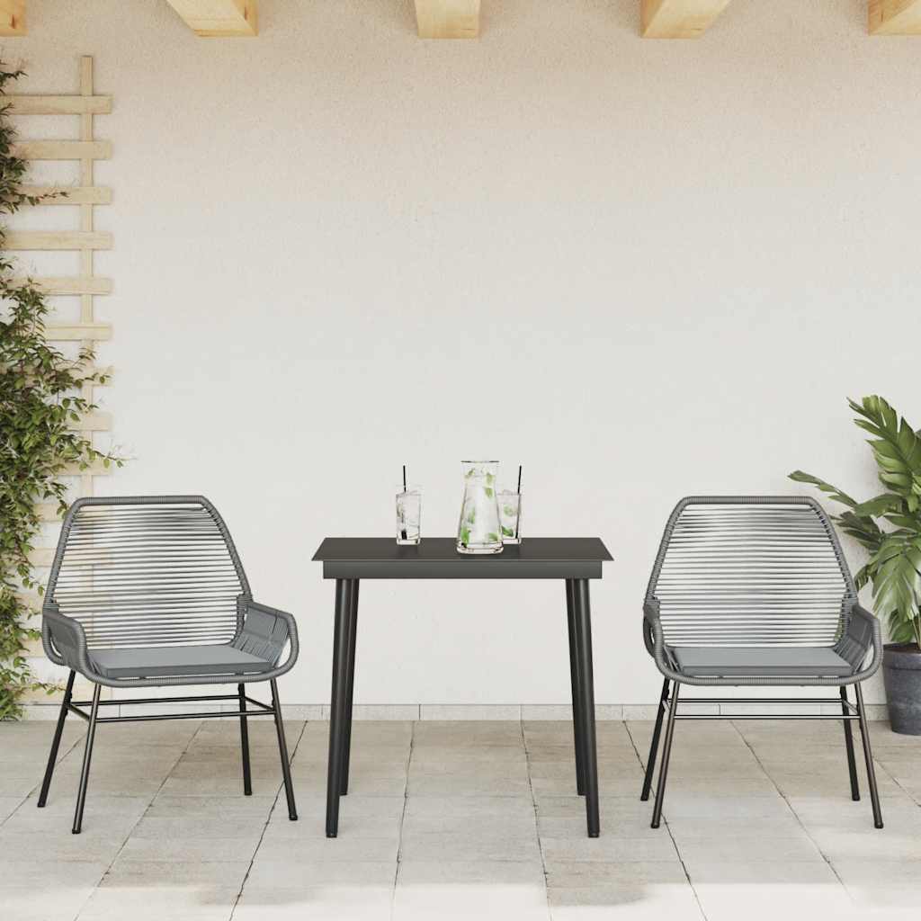 Set da Pranzo da Giardino 3 pz con Cuscini in Polyrattan Vetro | homemem39