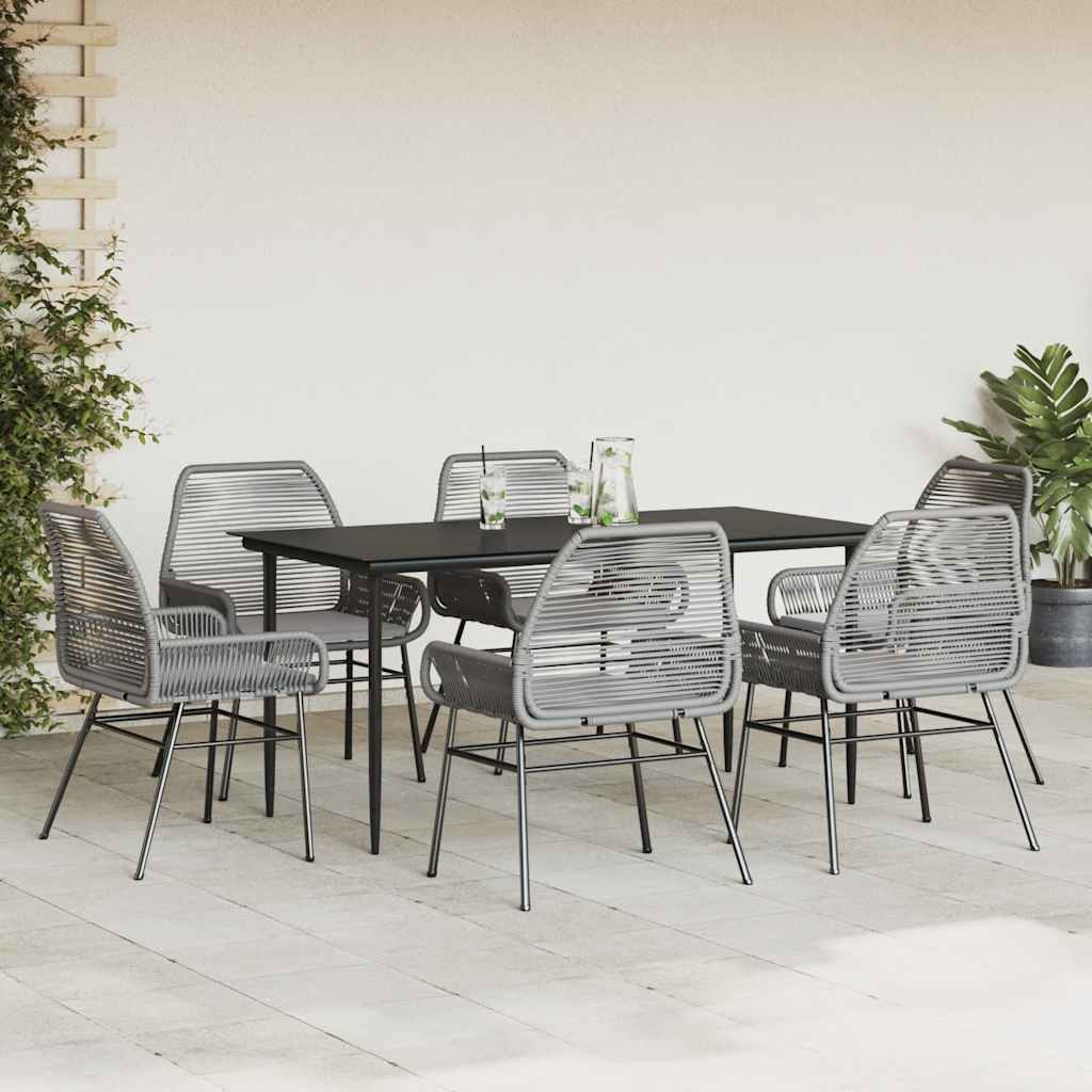 Set da Pranzo da Giardino 7 pz con Cuscini Polyrattan Vetro