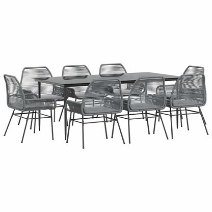 Set da Pranzo da Giardino 9 pz con Cuscini Polyrattan Vetro