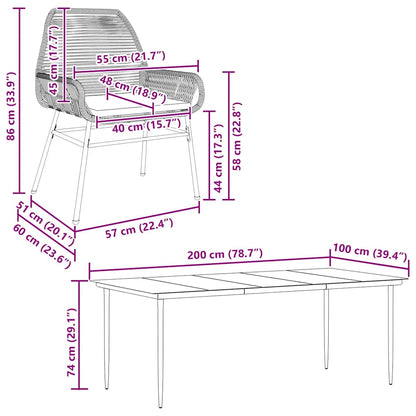 Set da Pranzo da Giardino 9 pz con Cuscini Polyrattan Vetro