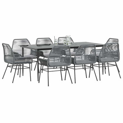 Set da Pranzo da Giardino 9 pz con Cuscini Polyrattan Vetro