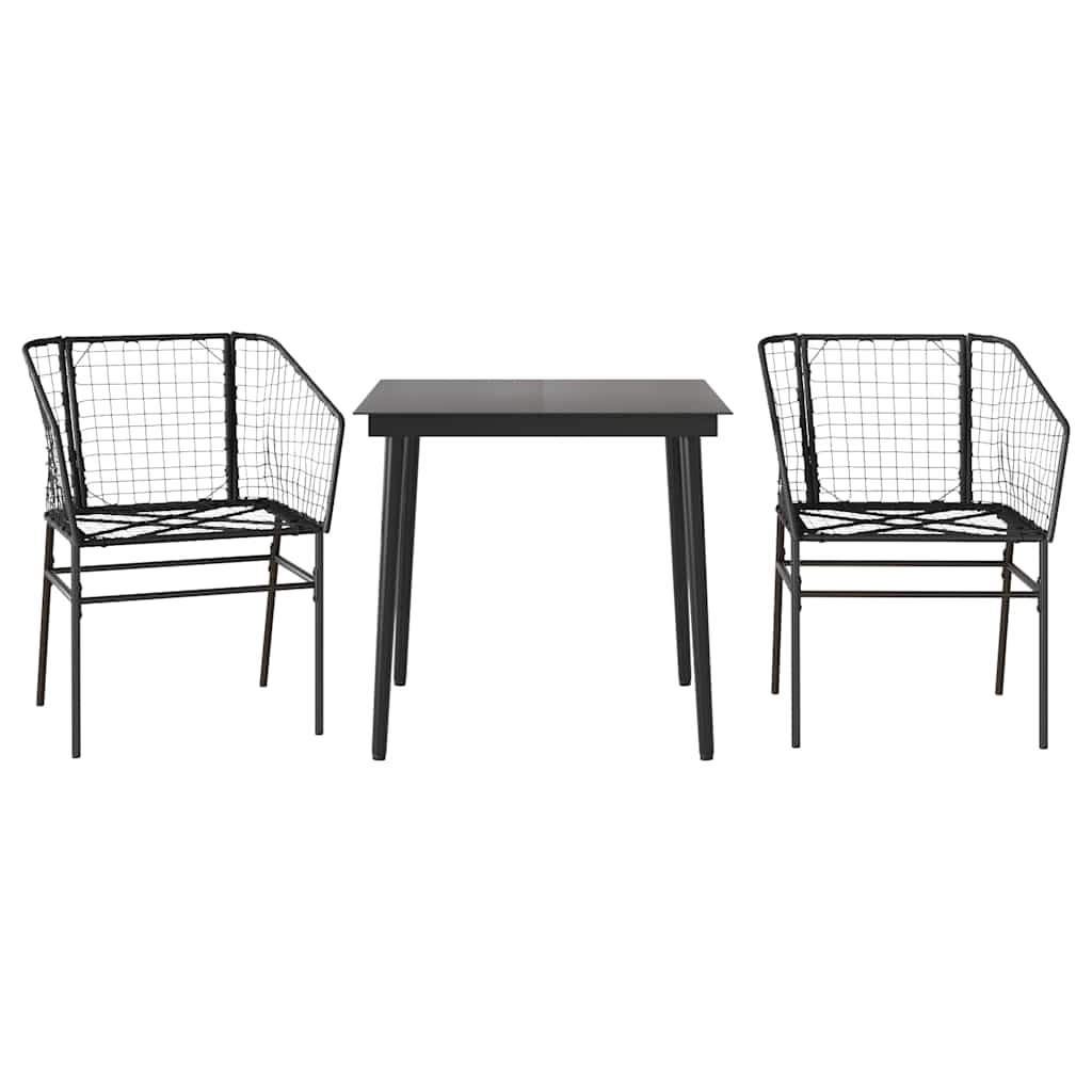 Set Mobili da Pranzo per Giardino 3 pz Nero Polyrattan Vetro | homemem39