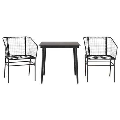 Set Mobili da Pranzo per Giardino 3 pz Nero Polyrattan Vetro | homemem39