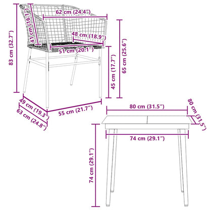 Set Mobili da Pranzo per Giardino 3 pz Nero Polyrattan Vetro | homemem39