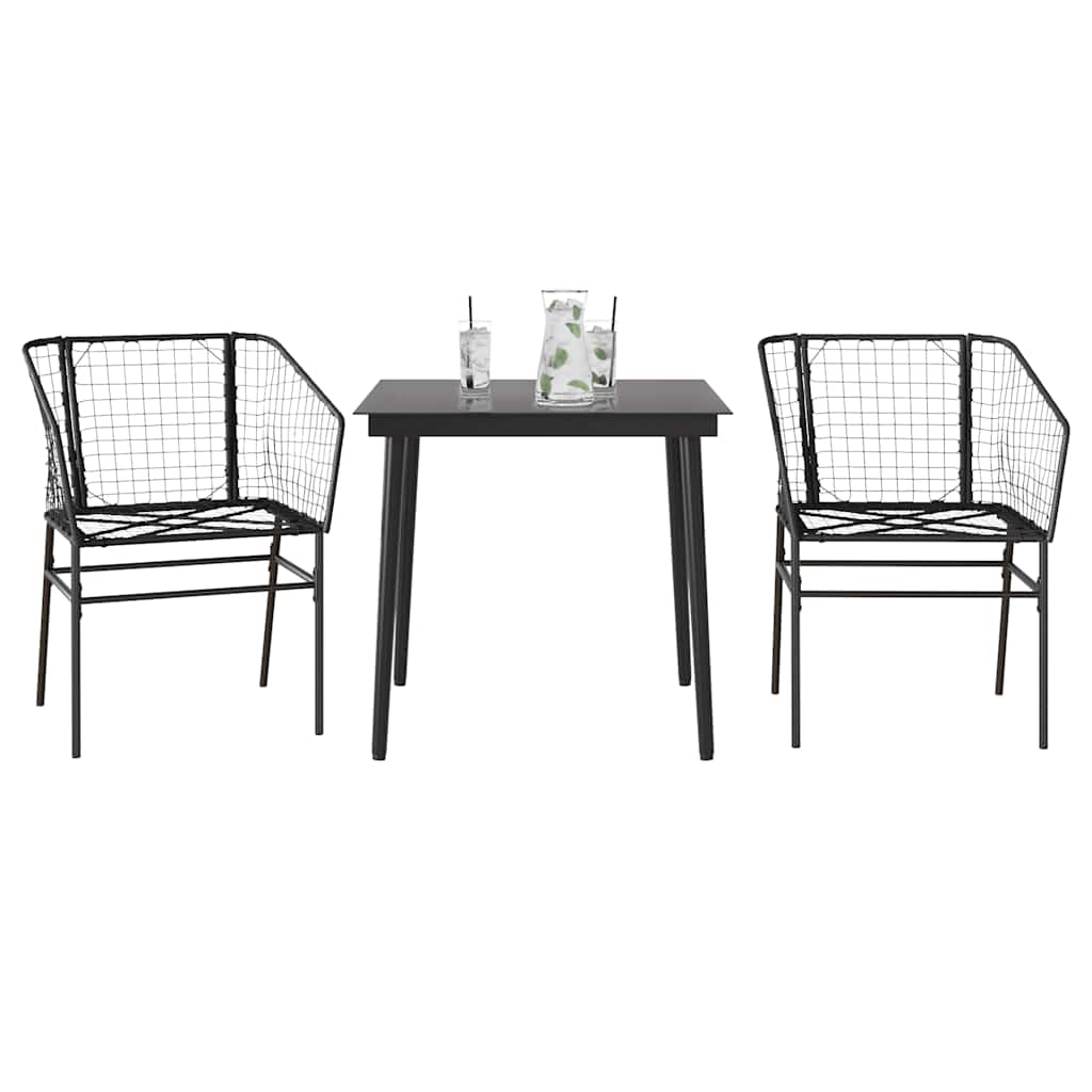 Set Mobili da Pranzo per Giardino 3 pz Nero Polyrattan Vetro | homemem39