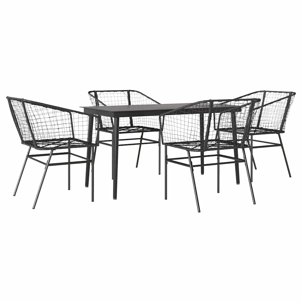 Set Mobili da Pranzo per Giardino 5 pz Nero Polyrattan Vetro