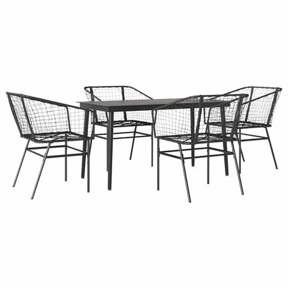 Set Mobili da Pranzo per Giardino 5 pz Nero Polyrattan Vetro