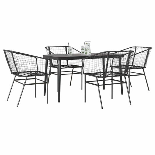 Set Mobili da Pranzo per Giardino 5 pz Nero Polyrattan Vetro