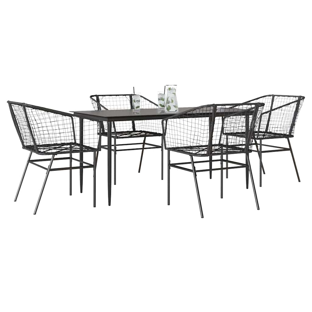 Set Mobili da Pranzo per Giardino 5 pz Nero Polyrattan Vetro | homemem39