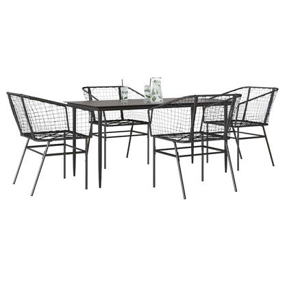 Set Mobili da Pranzo per Giardino 5 pz Nero Polyrattan Vetro | homemem39