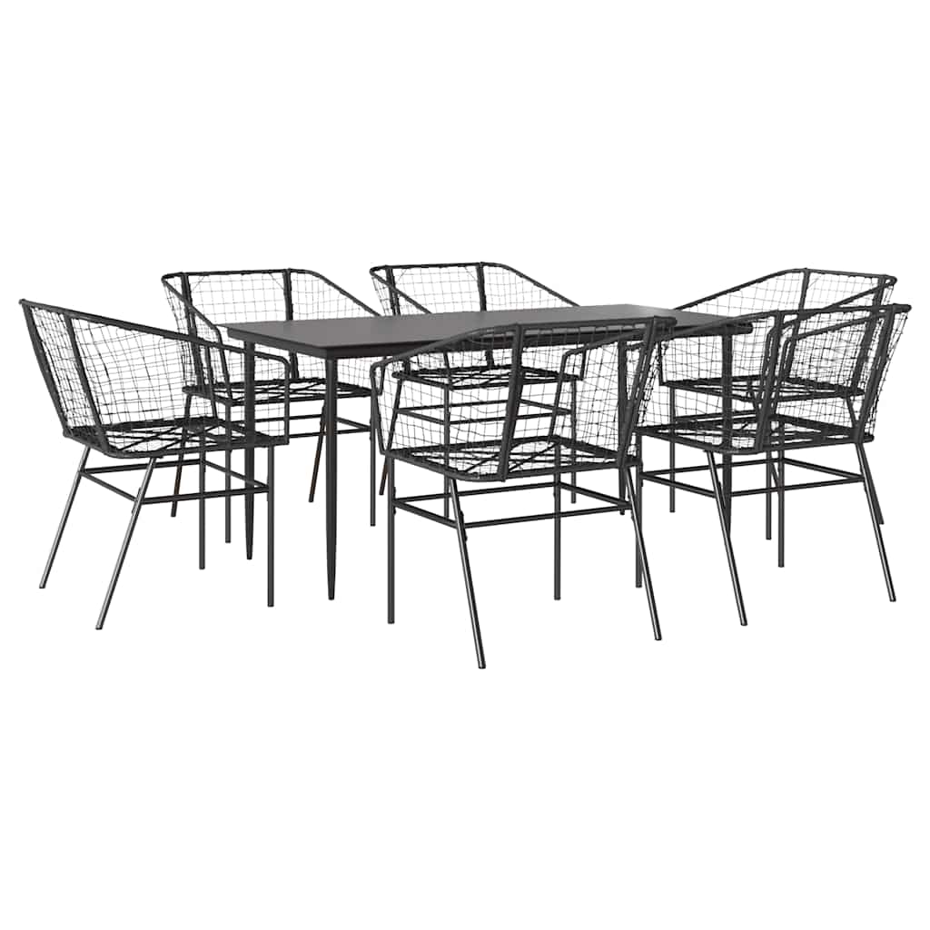 Set Pranzo da Giardino 7 pz Nero Polyrattan Vetro