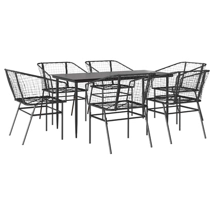 Set Pranzo da Giardino 7 pz Nero Polyrattan Vetro