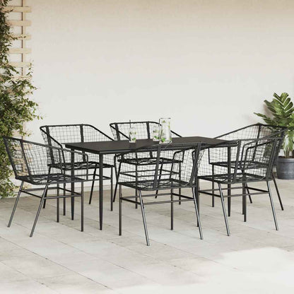 Set Pranzo da Giardino 7 pz Nero Polyrattan Vetro