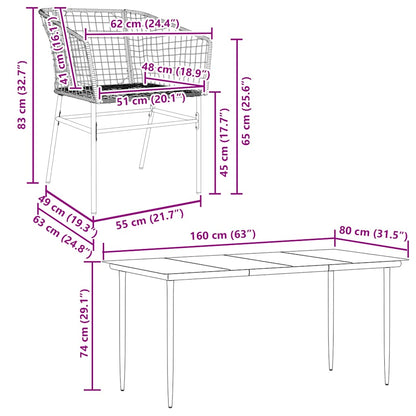 Set Pranzo da Giardino 7 pz Nero Polyrattan Vetro