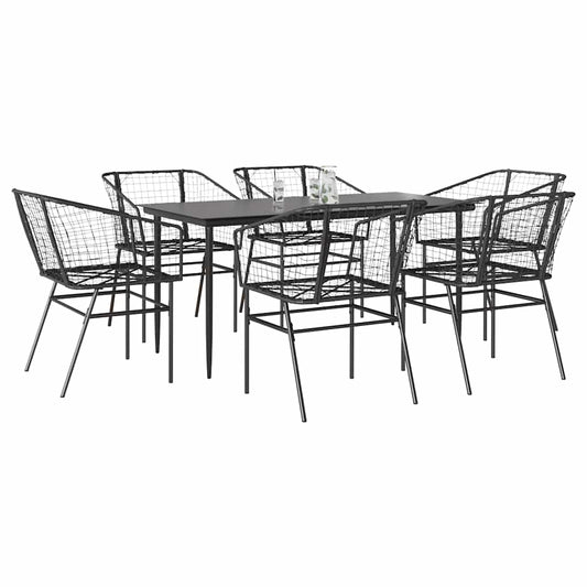 Set Pranzo da Giardino 7 pz Nero Polyrattan Vetro