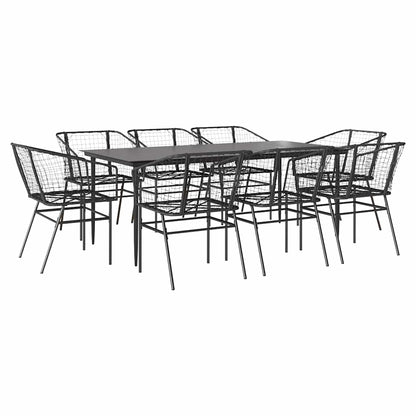 Set da Pranzo da Giardino 9 pz Polyrattan Vetro