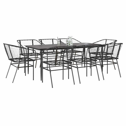 Set da Pranzo da Giardino 9 pz Polyrattan Vetro