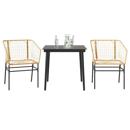 Set da Pranzo da Giardino 3 pz Marrone in Polyrattan Vetro | homemem39
