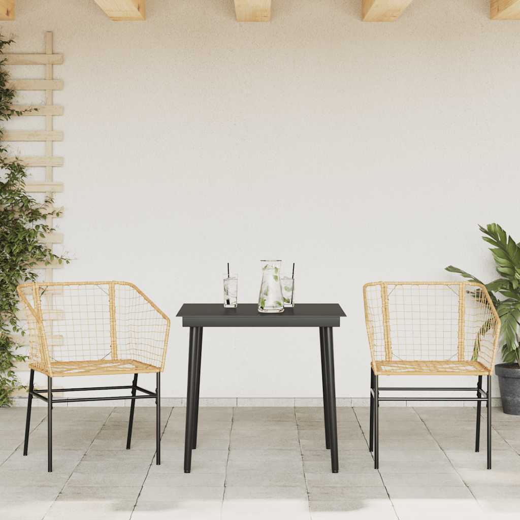 Set da Pranzo da Giardino 3 pz Marrone in Polyrattan Vetro | homemem39