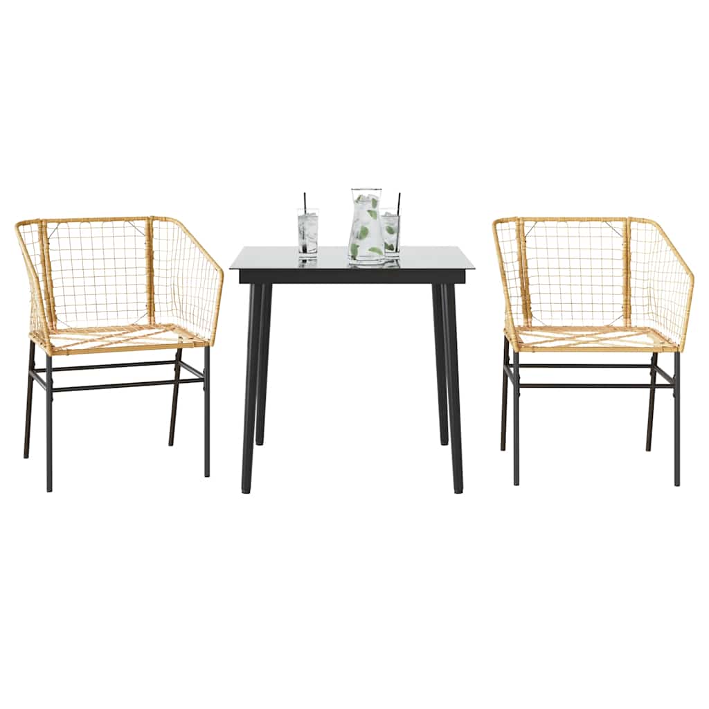 Set da Pranzo da Giardino 3 pz Marrone in Polyrattan Vetro | homemem39