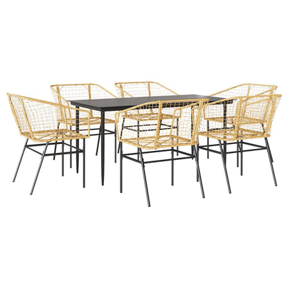Set Pranzo da Giardino 7pz Marrone Polyrattan Vetro