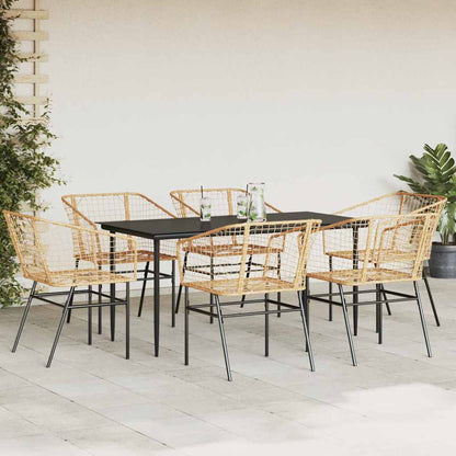 Set Pranzo da Giardino 7pz Marrone Polyrattan Vetro