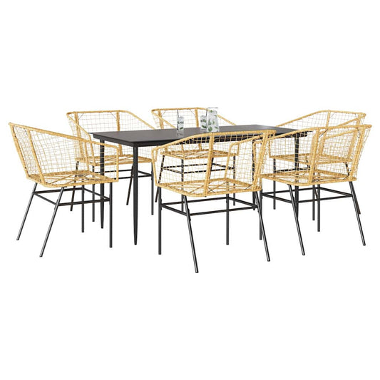 Set Pranzo da Giardino 7pz Marrone Polyrattan Vetro