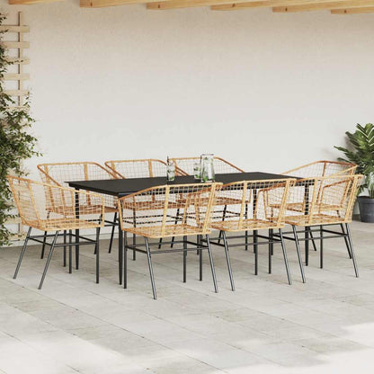 Set da Pranzo da Giardino 9 pz Polyrattan Vetro