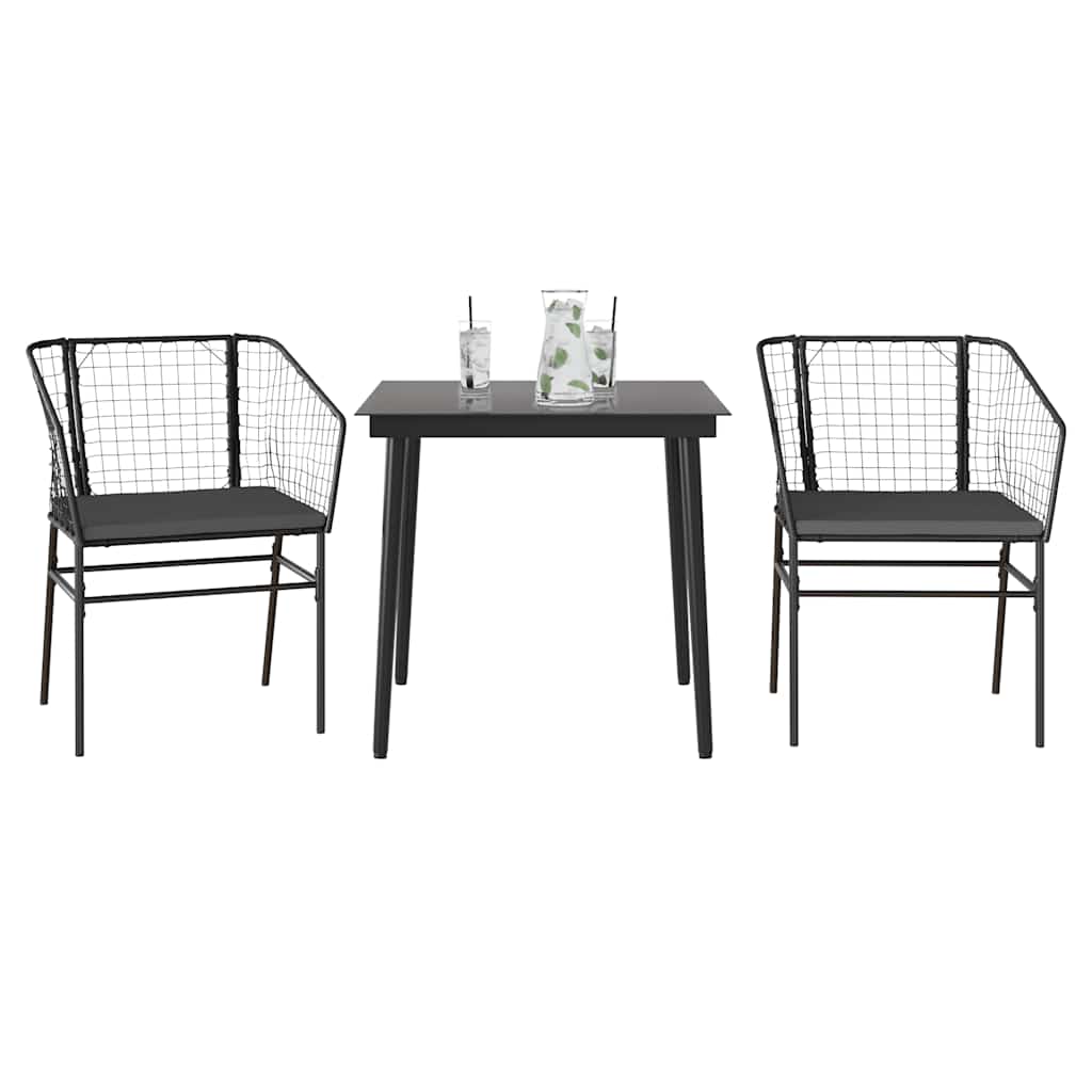 Set da Pranzo da Giardino 3 pz con Cuscini Polyrattan Vetro