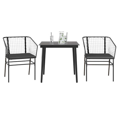 Set da Pranzo da Giardino 3 pz con Cuscini Polyrattan Vetro