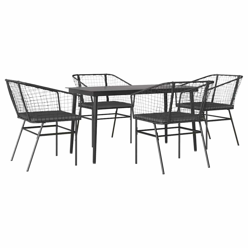 Set da Pranzo da Giardino con Cuscini 5 pz Polyrattan Vetro