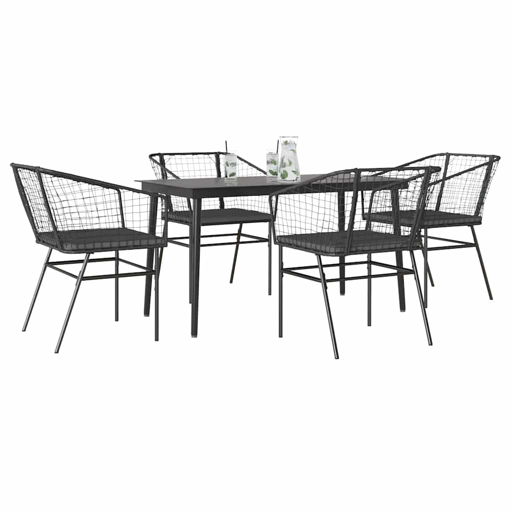 Set da Pranzo da Giardino con Cuscini 5 pz Polyrattan Vetro