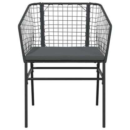 Set Pranzo da Giardino 7 pz Nero con Cuscini Polyrattan Vetro