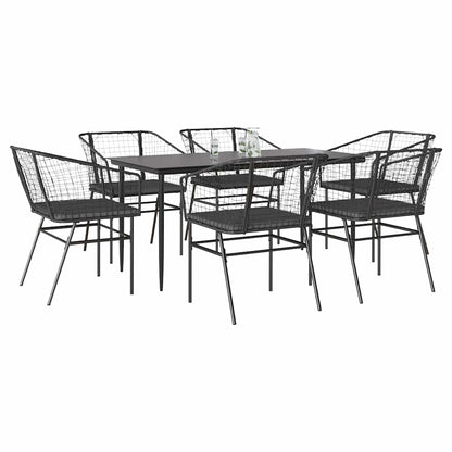 Set Pranzo da Giardino 7 pz Nero con Cuscini Polyrattan Vetro