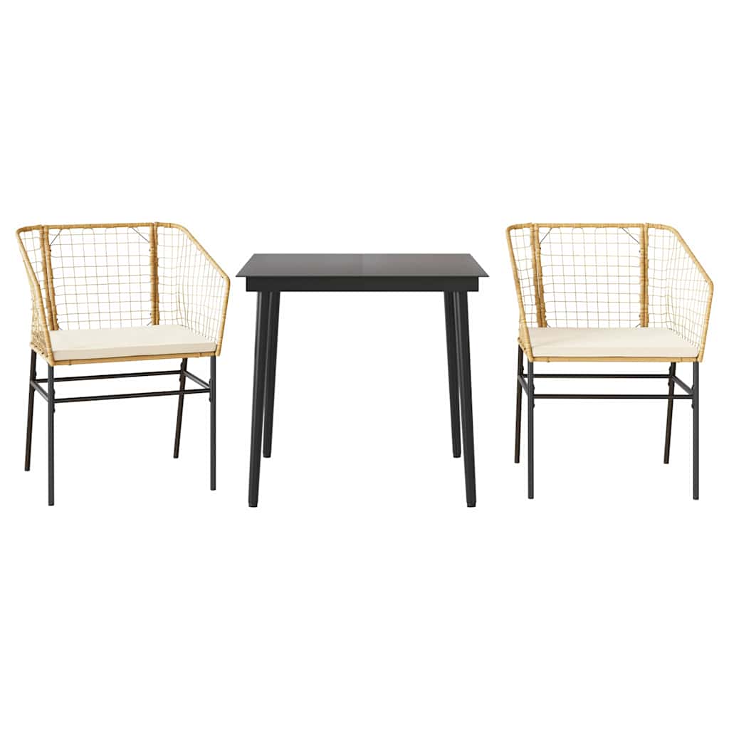 Set da Pranzo da Giardino 3pz con Cuscini Polyrattan Vetro | homemem39